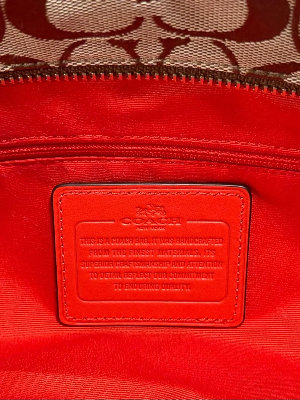 Coach Signature Zip Top Tote Khaki/Red NWT